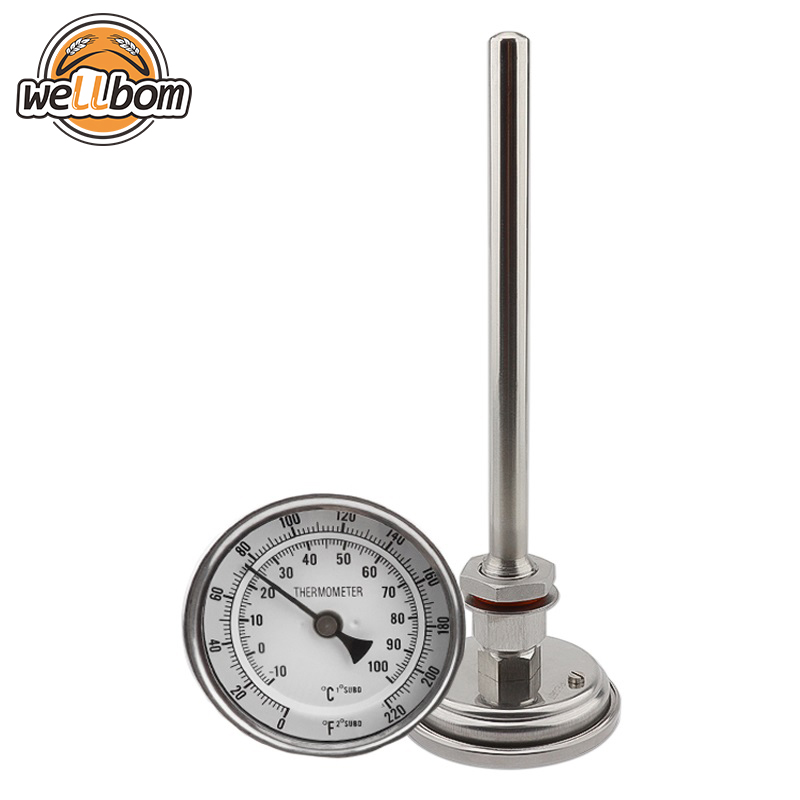 7.5"L Kettle Thermowell +3"Face & 2"Probe Thermometer Kit, Stainless Steel 304, 1/2"NPT Beer Brewing Thermometer,New Products : wellbom.com